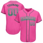 Maillot de baseball personnalisé Kelly Drift Fashion, rose authentique, vert et blanc Maillot de baseball personnalisé Kelly Drift Fashion, rose authentique, vert et blanc
