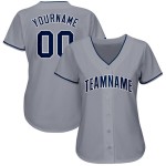 Maillot de baseball gris bleu marine-blanc personnalisé Maillot de baseball gris bleu marine-blanc personnalisé