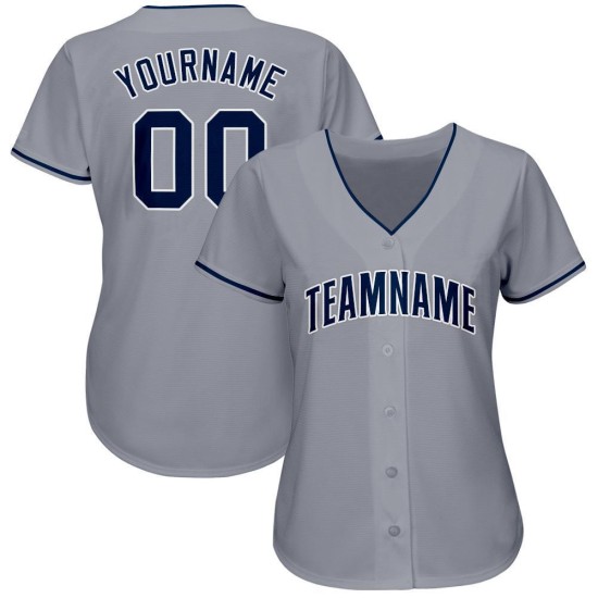 Maillot de baseball gris bleu marine-blanc personnalisé Maillot de baseball gris bleu marine-blanc personnalisé