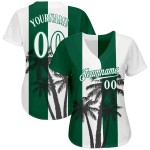 Maillot de baseball vert 3D blanc Kelly, motif authentique de cocotiers hawaïens, motif personnalisé blanc Maillot de baseball vert 3D blanc Kelly, motif authentique de cocotiers hawaïens, motif personnalisé blanc