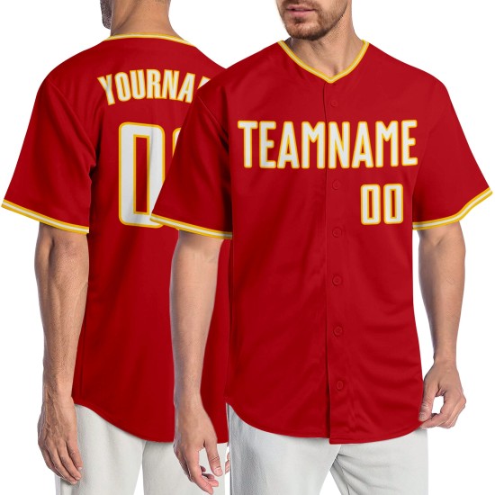 Maillot de baseball personnalisé authentique blanc-or rouge Maillot de baseball personnalisé authentique blanc-or rouge