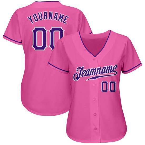 Maillot de baseball rose authentique violet-blanc personnalisé Maillot de baseball rose authentique violet-blanc personnalisé