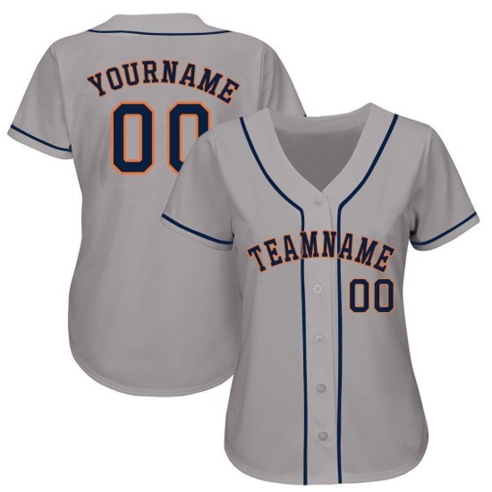 Maillot de baseball gris personnalisé bleu marine et orange Maillot de baseball gris personnalisé bleu marine et orange
