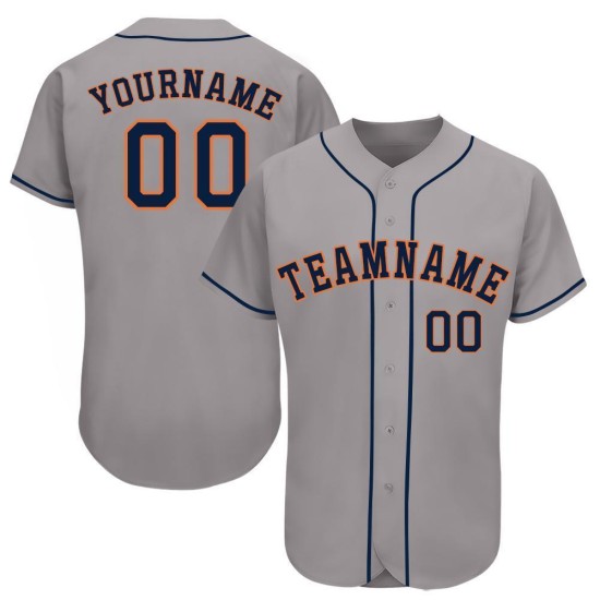 Maillot de baseball gris personnalisé bleu marine et orange Maillot de baseball gris personnalisé bleu marine et orange