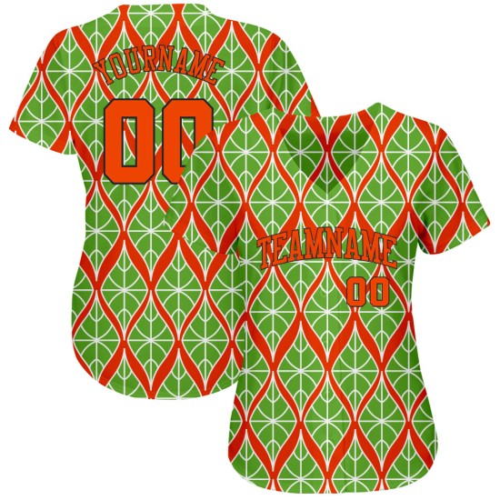 Maillot de baseball orange-noir, motif vert fluo personnalisé 3D, authentique Maillot de baseball orange-noir, motif vert fluo personnalisé 3D, authentique