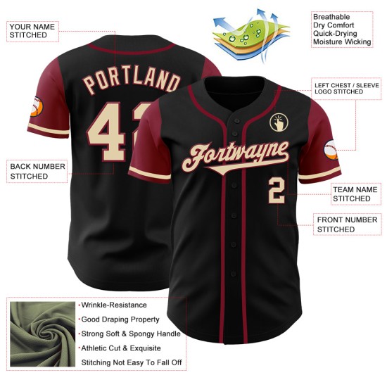 Maillot de baseball authentique noir et crème cramoisi Maillot de baseball authentique noir et crème cramoisi