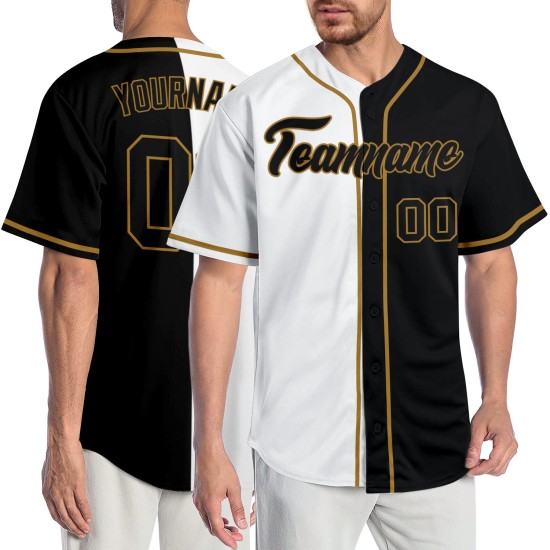 Maillot de baseball blanc personnalisé noir-ancien authentique Split Fashion Gold Maillot de baseball blanc personnalisé noir-ancien authentique Split Fashion Gold