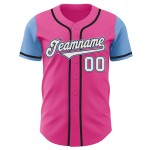 Maillot de baseball personnalisé authentique deux tons blanc-bleu clair rose Maillot de baseball personnalisé authentique deux tons blanc-bleu clair rose