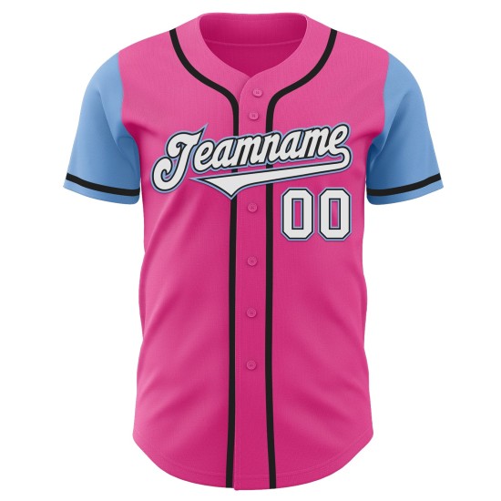 Maillot de baseball personnalisé authentique deux tons blanc-bleu clair rose Maillot de baseball personnalisé authentique deux tons blanc-bleu clair rose