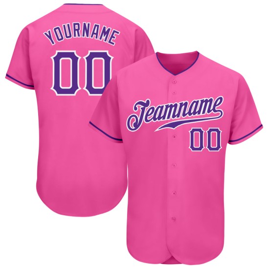 Maillot de baseball rose authentique violet-blanc personnalisé Maillot de baseball rose authentique violet-blanc personnalisé