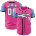 Maillot de baseball personnalisé authentique deux tons blanc-bleu clair rose Maillot de baseball personnalisé authentique deux tons blanc-bleu clair rose