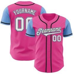 Maillot de baseball personnalisé authentique deux tons blanc-bleu clair rose