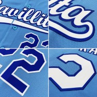 Maillot de baseball bleu personnalisé, blanc clair et bleu royal authentique Maillot de baseball bleu personnalisé, blanc clair et bleu royal authentique