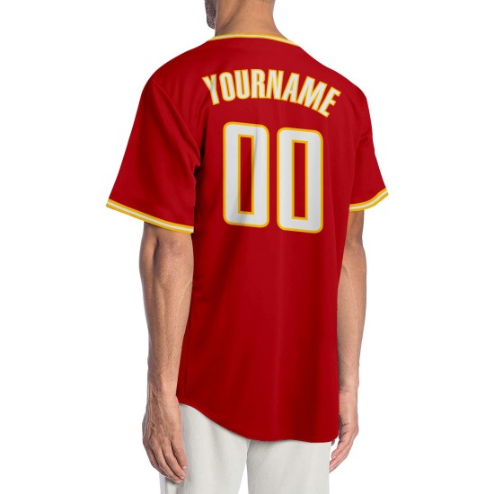 Maillot de baseball personnalisé authentique blanc-or rouge Maillot de baseball personnalisé authentique blanc-or rouge