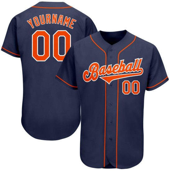 Maillot de baseball personnalisé bleu marine orange et blanc authentique Maillot de baseball personnalisé bleu marine orange et blanc authentique