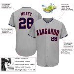 Maillot de baseball gris personnalisé bleu marine-rouge authentique Maillot de baseball gris personnalisé bleu marine-rouge authentique