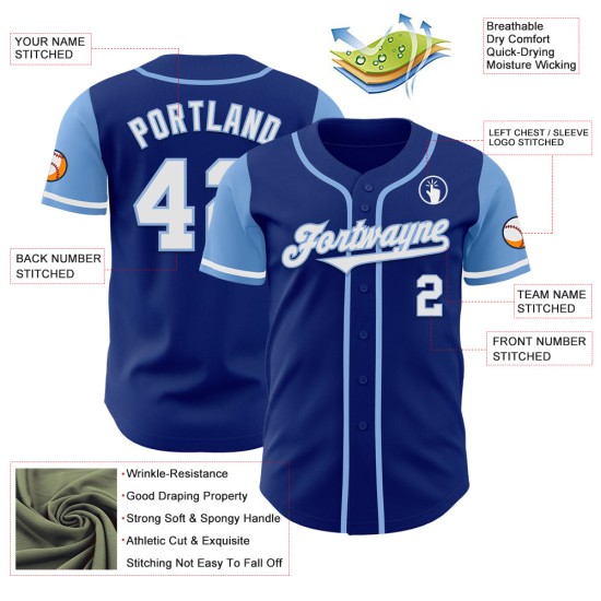 Maillot de baseball personnalisé blanc-clair authentique Royal Tone Two Blue Maillot de baseball personnalisé blanc-clair authentique Royal Tone Two Blue