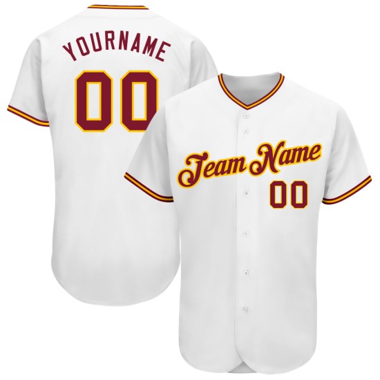 Maillot de baseball blanc authentique personnalisé cramoisi-or Maillot de baseball blanc authentique personnalisé cramoisi-or