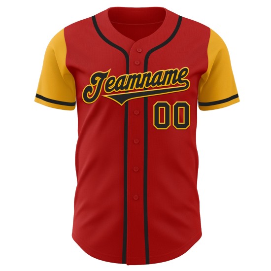 Maillot de baseball rouge personnalisé ton deux noir-or authentique Maillot de baseball rouge personnalisé ton deux noir-or authentique